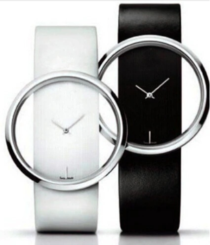 Classic Watch Quartz Hollow Dial Women Watches White And Balck Leather