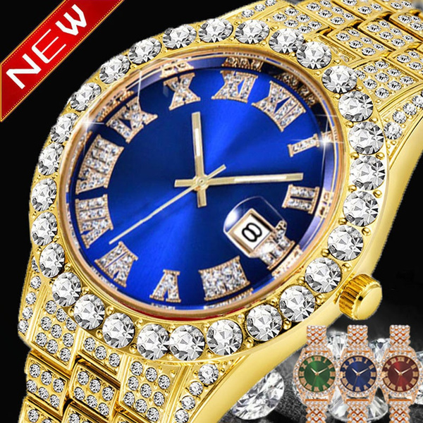 New High Fashion Hip Hop Men Women Luxury Gold Watches Big Diamond ...