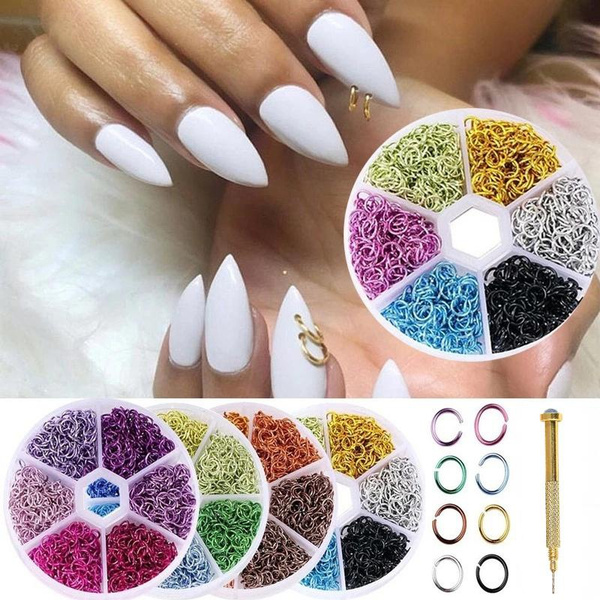 1080Pcs/Box Pierced Arylictips Punk Charms 5-6mm Loops Metal Tools Piercing  Jewelry Connect Hoop Decoration Nail Art Alloy Ring with Pierced Tool