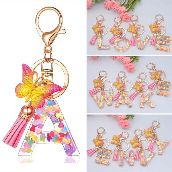 New 26 Letters Bright Fruit Resin Keychain Charm Women Fashion Handbag  Ornaments With Tassel Key Ring Chic Accessories Gift