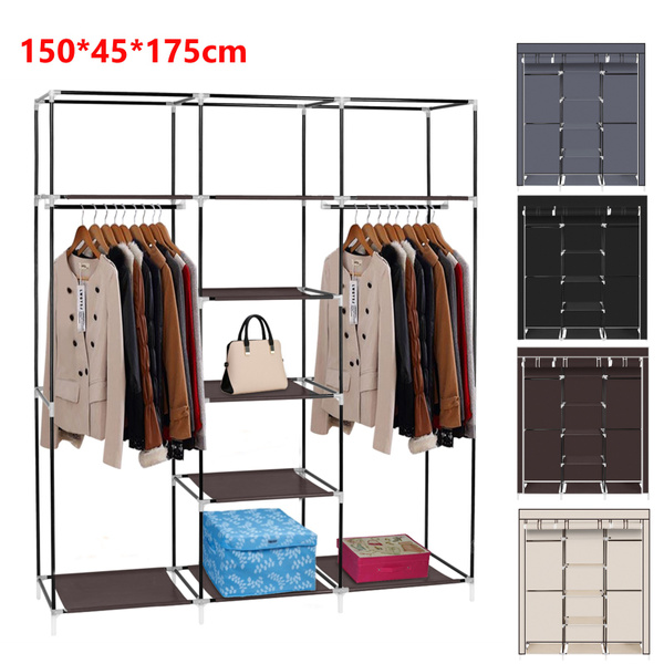 Closet System Wardrobe Shelves Double Rod Portable Clothes Storage