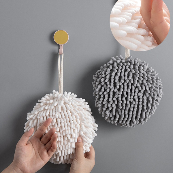 Chenille Hand Towels Kitchen Bathroom Hand Towel Ball with Hanging Loops  Quick Dry Soft Absorbent Microfiber Towels