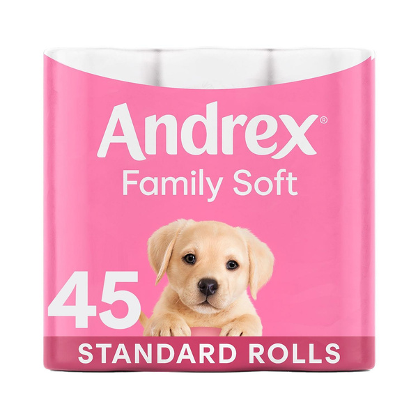 Andrex Gentle Clean Embossed Puppies on Roll 2 Ply Toilet Paper, 45 Or