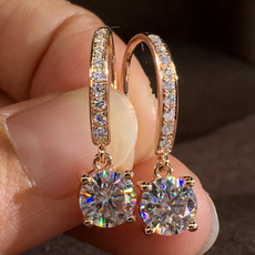 moissanite earrings, gold, wedding earrings, hookearring