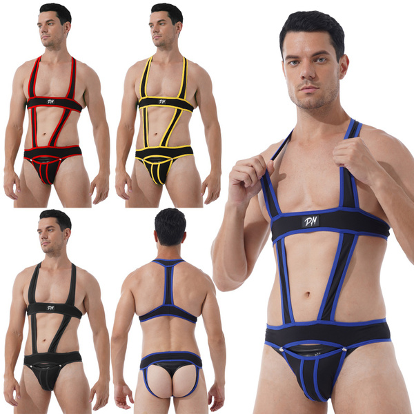 Body De Lutte Pour Homme - Justaucorps Une Pièce En Maille - Style Jockstrap Ouvert - Pour Déguisement Ou Lingerie Sexy