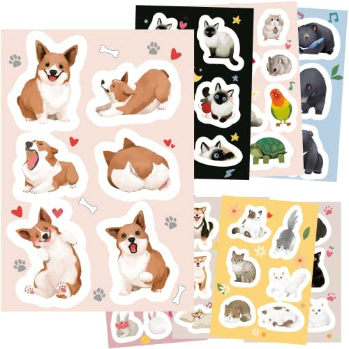 56PCS Cute Animal Stickers for Water-Bottles Laptop Scrapbook, Vinyl  Waterproof Sticker Packs for Adults Kids Teens, Dog Puffy Cat Aesthetic  Decals