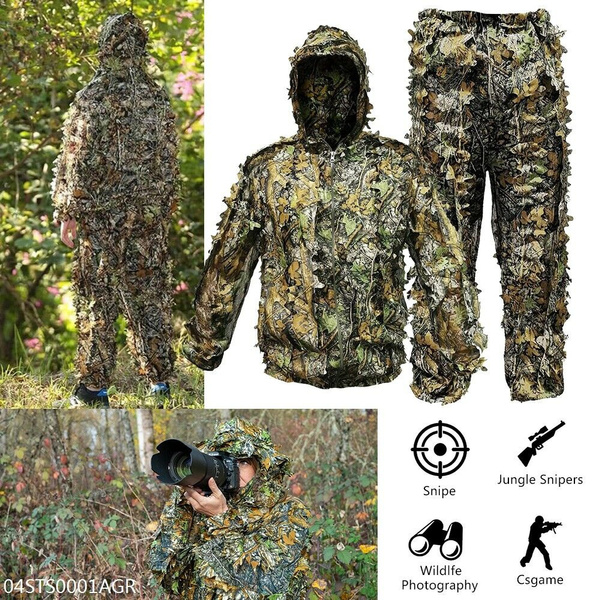 3D Ghillie Suit Set Sniper Train Leaf Jungle Forest Wood Hunting Camouflage 