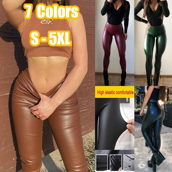Women's Leather Pants Sexy Skinny Legging Stretch PU Leather