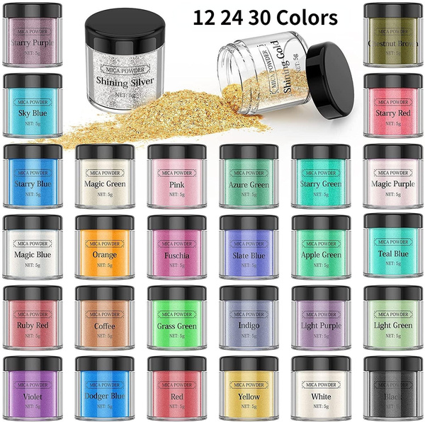 Mica Powder for Epoxy Resin -12 24 30 Colors Pigment Powder Resin Dye,  Natural Cosmetic Grade Glitter Colorant Pearlescent Powder for Paint, Soap  Making, Nail Polish, Candle Making, Bath Bombs, Slime, 5g