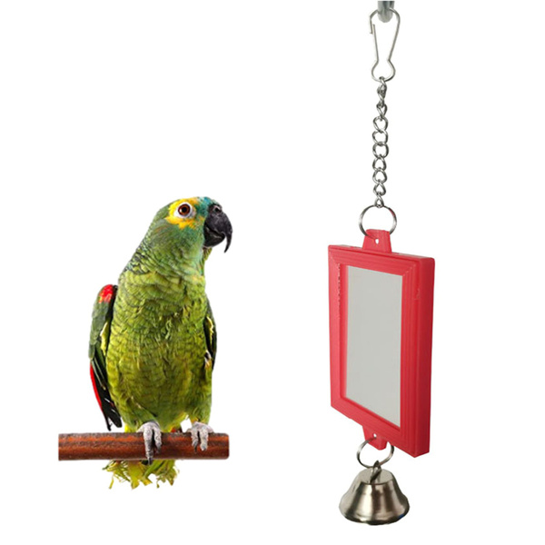 Bird Mirrors with Metal Bells Cockatiel Parakeet Mirror for Cage Bird
