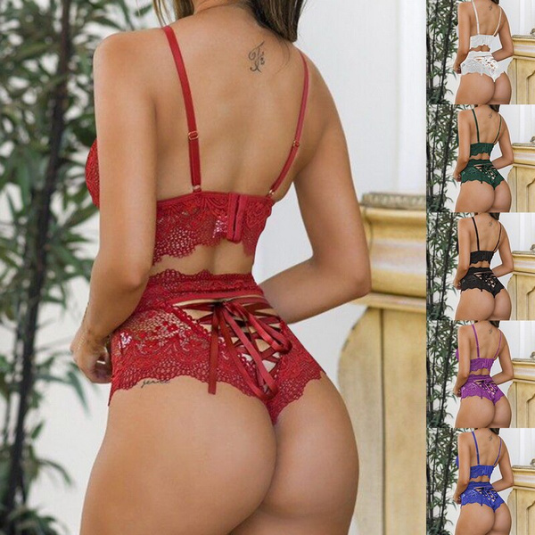 Lenceria de encaje de talla grande para mujer ropa interior Sexy sujetador transparente conjunto de fiesta lenceria erotica de encaje negro y rojo Wish