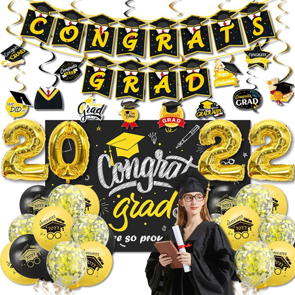 2022 Graduation Decorations 2022 Kit -- Black & Gold Graduation Party ...