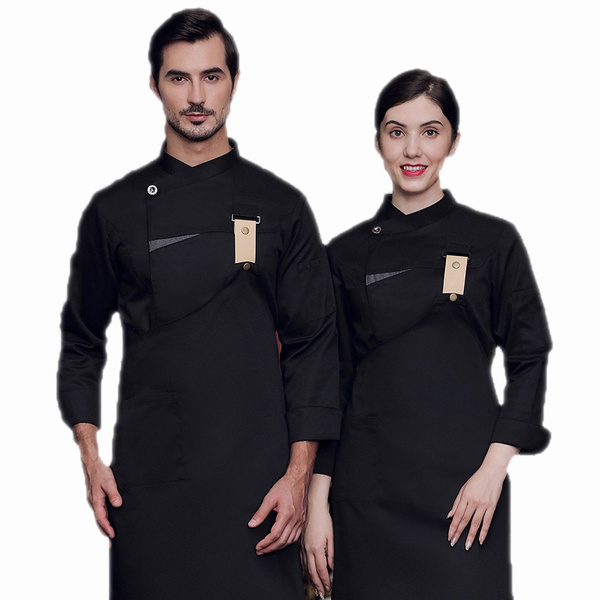 Chef Uniform Set for Men Women Long Sleeve Cook Jacket and Apron