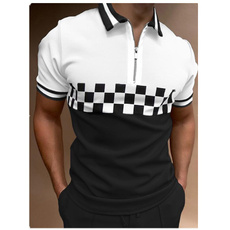 Europe, lapel, stripedplaidtshirt, tshirt men