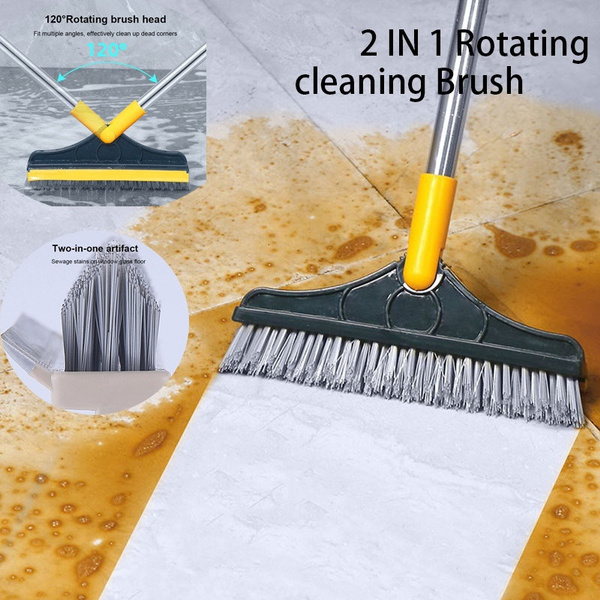 1 Bathroom Scrub Cleaning Brush, Long Handle Floor Brush With 4