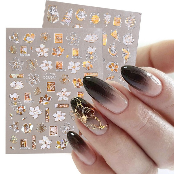 Gold Foil Nail Decals, Gold Flakes Nail Decoration, Nail Art Design 