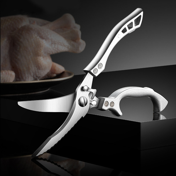 Professional Kitchen Scissors Poweful Chicken Duck Fish Cutter Shears Cook  Scissors Sharp Multifunctional Kitchen Chicken Bone Scissors with Back Lock  for Cutting Meat Vegetable Barbecue Scissors Aluminum Alloy Handle
