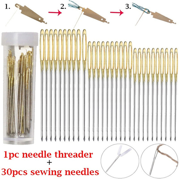 30pcs Embroidery Needles 3.35cm-4cm with Needle threading aid Stainless ...