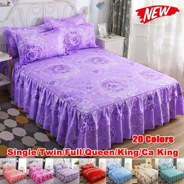 3PCS 6 Size Printed Bed Skirt & 2 Pieces Pillowcases Set Bedspread