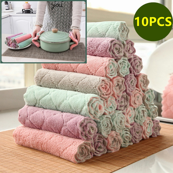 10Pcs Cleaning Cloth High Quality Coral Fleece Rag Super Absorbent Kitchen  Ltems Household Towel Tableware Wiping Tool