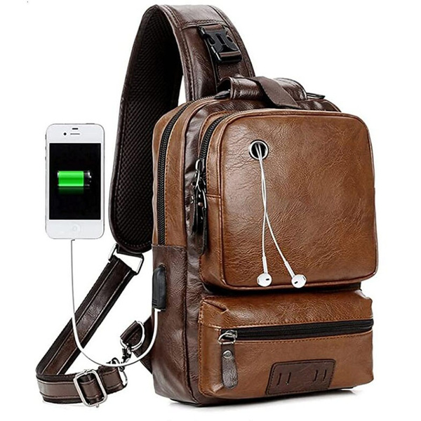 Large Sling Crossbody Backpack Shoulder Bag for Men Women Vintage PU