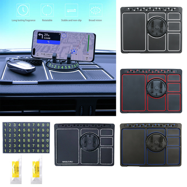 Non-Slip Phone Pad for 4-in-1 Car Multifunctional Dashboard Anti-Slip Rubber Pad Mat，Universal 360°Rotation Car Phone Holder，with Replaceable Temporary Parking Card Number Plate and Aromatherapy 