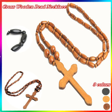 woodbeadnecklace, Cross necklace, Cross Pendant, religiousnecklace