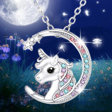 925 sterling silver necklace, moonnecklace, unicorn, unicornnecklace