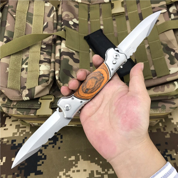 Russian Extra Large Tactical Double Open Blade OTF Spring Assist Knife Outdoor Easy Carry Pocket