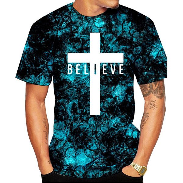 Fashionable summer men's Christian cross black and white Jesus printed