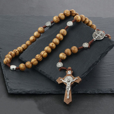 woodbeadnecklace, Christian, Joyería de pavo reales, Cross Pendant