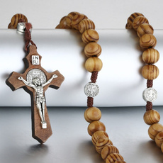 woodbeadnecklace, Christian, Joyería de pavo reales, Cross Pendant