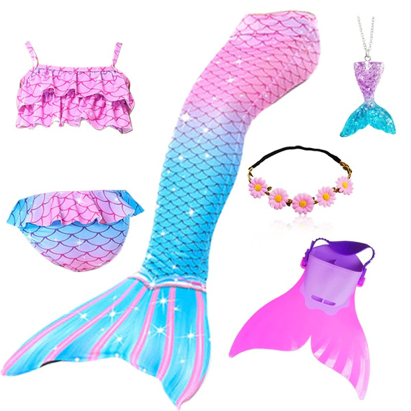 2022 Kids Girls Swimming Mermaid Tail Costume Cosplay can Add with ...