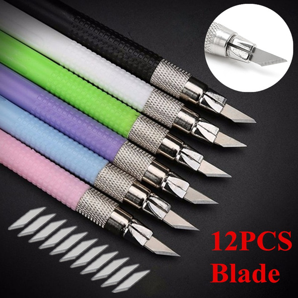 Mulit Utility Stationery Art Craft Paper Cutter Stainless Steel 12pcs Spare  Cutter Blade Carving Pen Knife DIY Tools