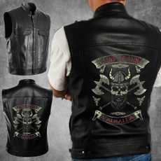 leathervestsformenmotorcycle, skullleatherjacket, Men's Fashion, skull