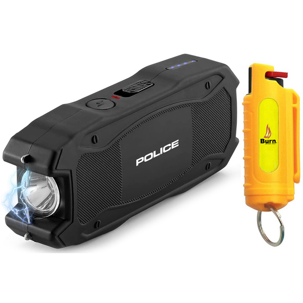 BURN Yellow Pepper Spray Stun Gun Flashlight 1901 Black Self Defense