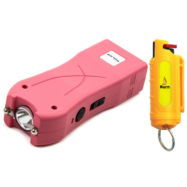 BURN Yellow Pepper Spray Stun Gun Flashlight 398 Pink Self Defense Combo Wish