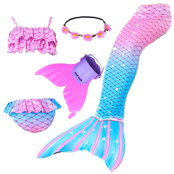 Kids Girls Swimming Mermaid Tail Costume Cosplay can Add with Monofin ...