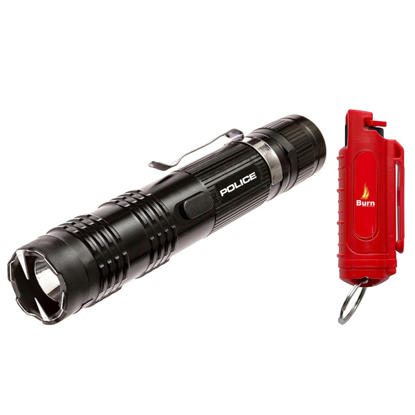 BURN Red Pepper Spray Stun Gun Flashlight M12 Black - Self Defense ...