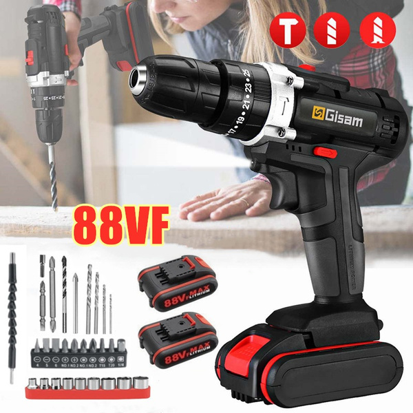 【25+3 Speed】 Electric Cordless impact Hammer Drill Screwdriver Set