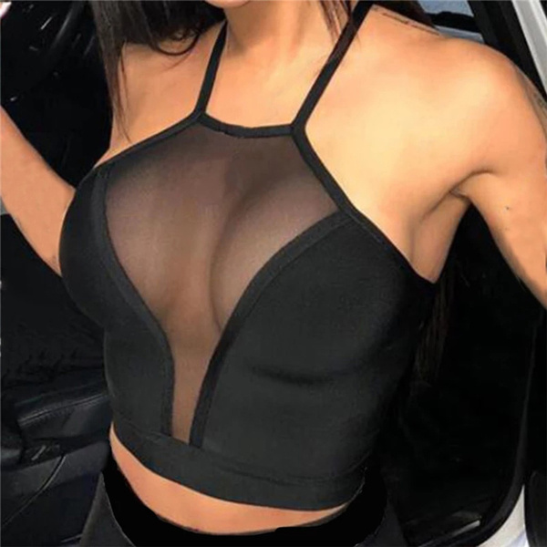 Women See Through Tank Tops Mesh Transparent Vest Stretchy Slim Fitted  Sportwear 