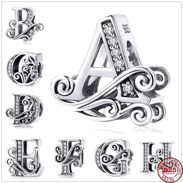New 26 Letter Charms Beads Pave Fit Original Pandora DIY Name Bracelet  Solid 925 Silver Jewelry