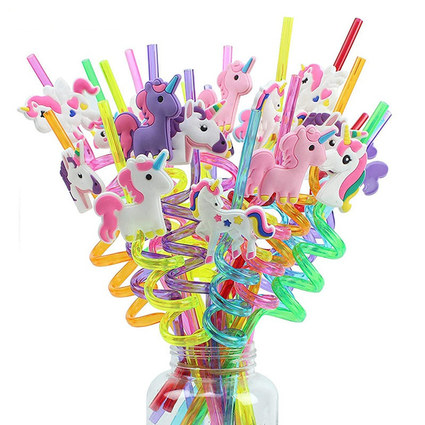 8pcs Reusable Unicorn Straws Birthday Unicorn Theme Plastic Drinking