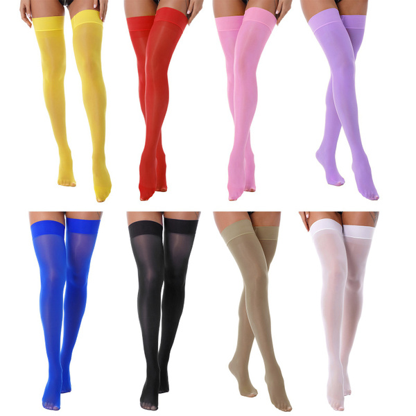 Shiny Thigh High Stockings Sheer Tight Stay Up Lingerie Pantyhose for ...
