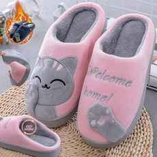 New Men and Women Same Style Winter Home Slippers Cartoon Cat Home Shoes Non-slip Soft Winter Warm Slippers Indoor Bedroom Couple Floor Shoes Cute Lucky Cat Cotton Slippers