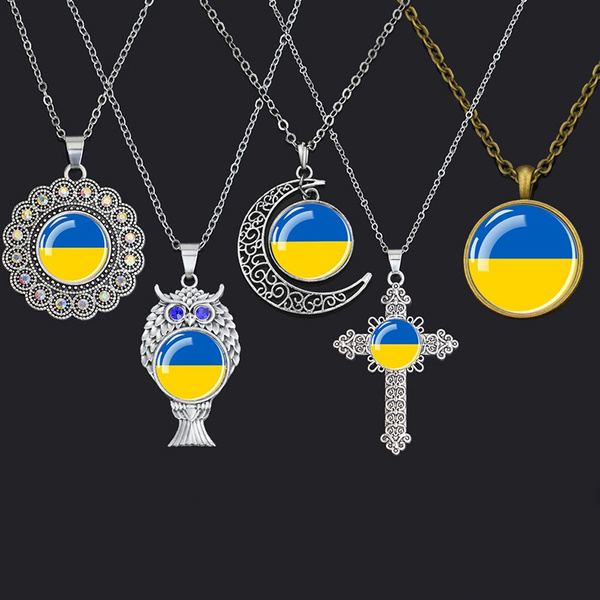 Ukraine Flag Necklace Round Glass Cabochon Necklace Ukrainian Flag ...