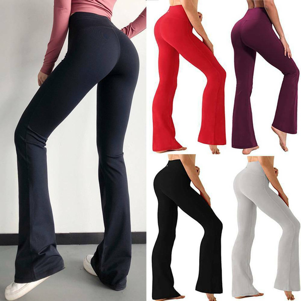 Womens Bootleg Flared Leggings Yoga Pants Bootcut Wide Leg Foldover ...