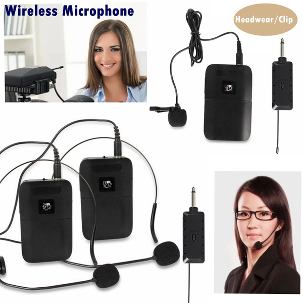 Wireless Microphone Headset/Clip Set with Receiver Transmitter Plug and ...