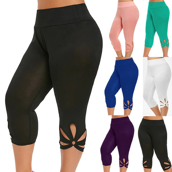 Women High Waisted Capri Leggings Slim Tummy Control Exercise Yoga Cropped  Pants