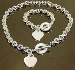 Sterling, Fashion, Chain Link Bracelet, heart necklace